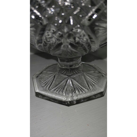 Vintage Pressed Glass Pedestal Compote Bowl | Starburst Diamond Cut Pattern - Picture 4 of 6